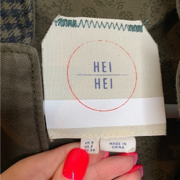 Anthropologie Hei Hei Delfine Dark Green Houndstooth Blazer Size 2 - Picture 3 of 10